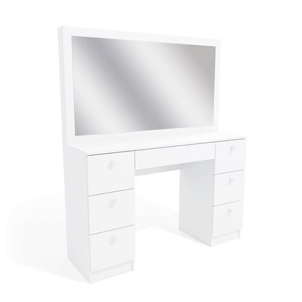 Dresser For Women Vanity Desk Set Modern Corner Desk With MDF Glass Mirror Makeup & 7 Large Drawers F435