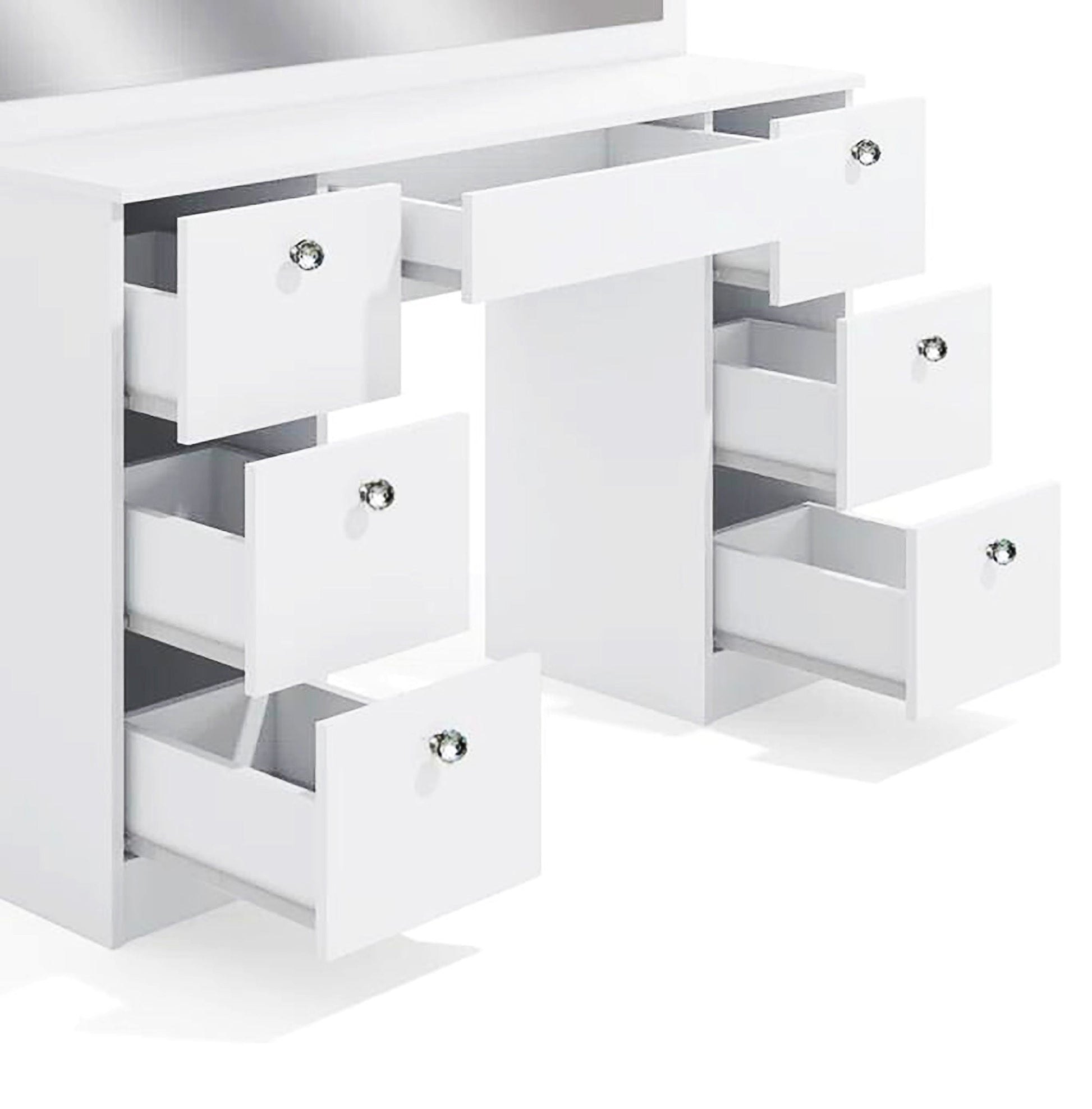 Dresser For Women Vanity Desk Set Modern Corner Desk With MDF Glass Mirror Makeup & 7 Large Drawers F435 - Lusy Store