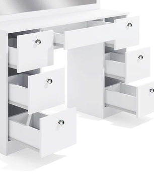 Dresser For Women Vanity Desk Set Modern Corner Desk With MDF Glass Mirror Makeup & 7 Large Drawers F435 - Lusy Store