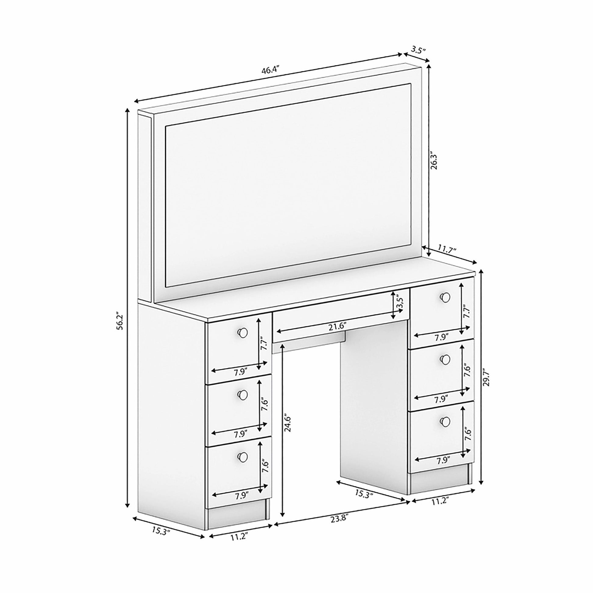 Dresser For Women Vanity Desk Set Modern Corner Desk With MDF Glass Mirror Makeup & 7 Large Drawers F435 - Lusy Store