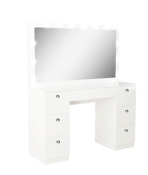 Dresser For Women Vanity Desk Set Modern Corner Desk With MDF Glass Mirror Makeup & 7 Large Drawers F435 - Lusy Store