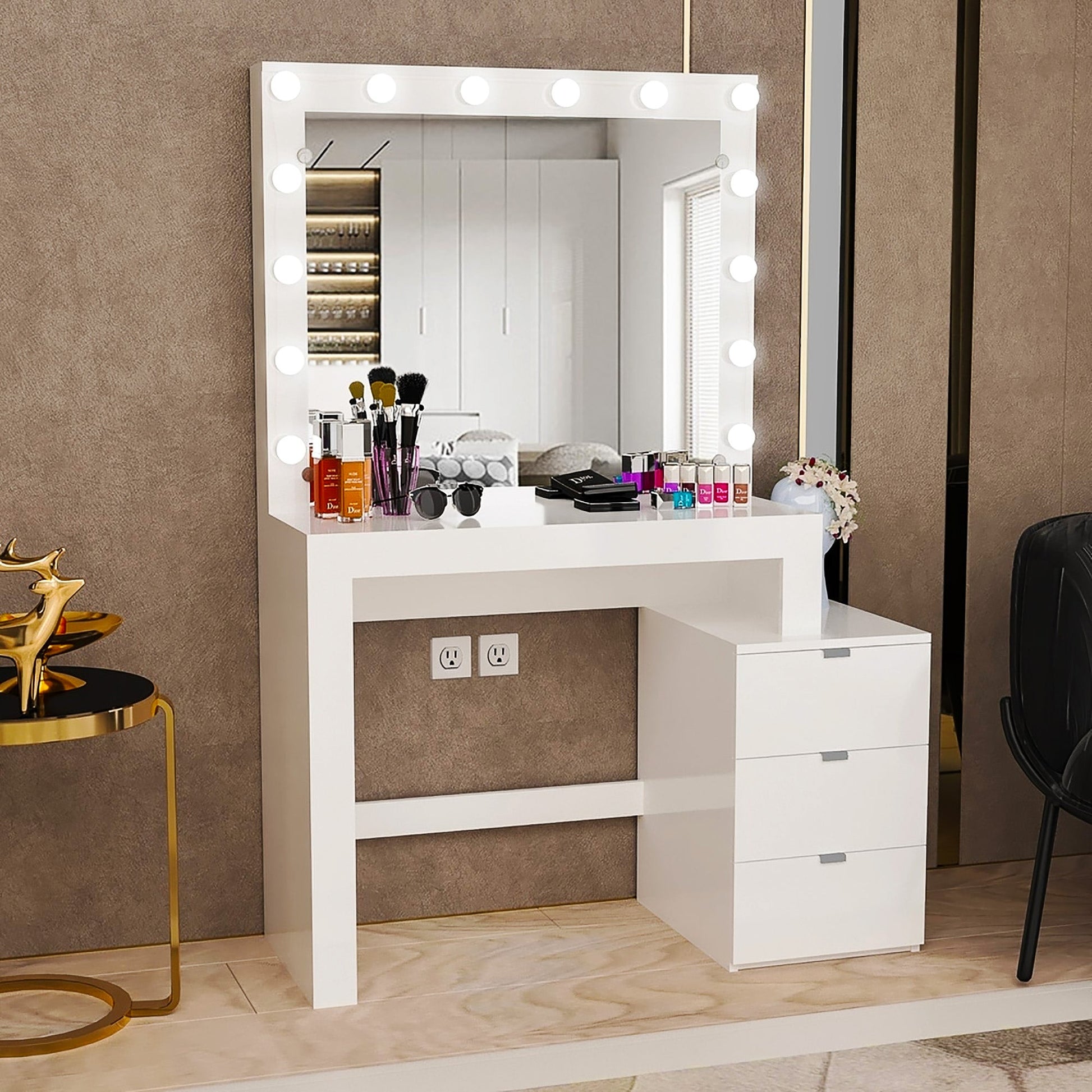 Dresser For Women Vanity Desk with Mirror and 12 LED Light Bulbs For Bedroom F432 - Lusy Store