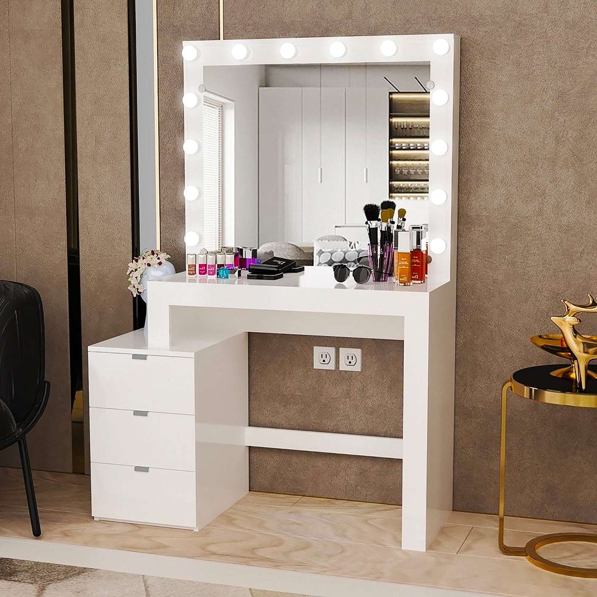 Dresser For Women Vanity Desk with Mirror and 12 LED Light Bulbs For Bedroom F432 - Lusy Store