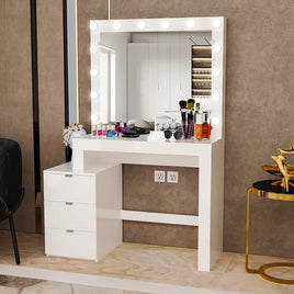 Dresser For Women Vanity Desk with Mirror and 12 LED Light Bulbs For Bedroom F432 - Lusy Store