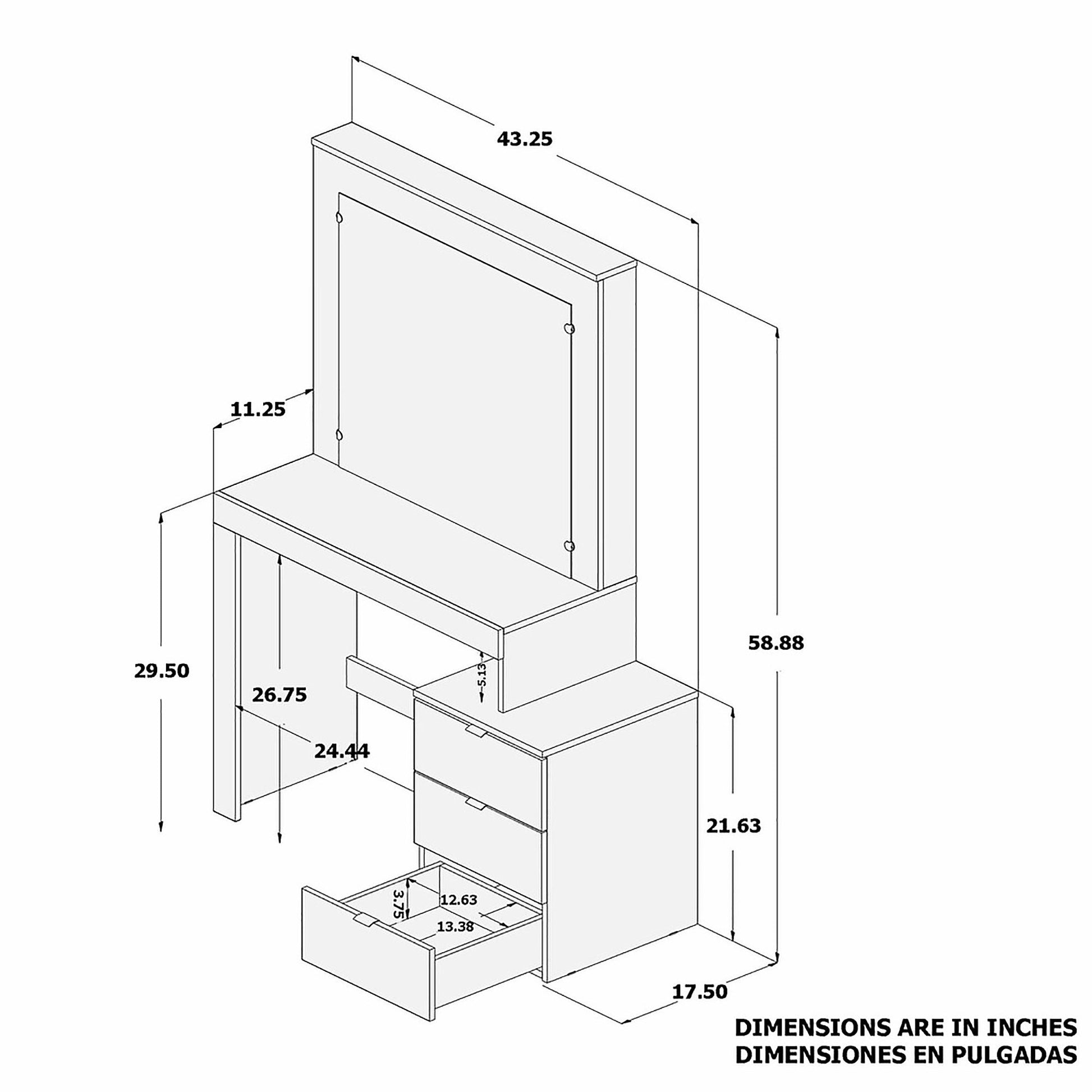 Dresser For Women Vanity Desk with Mirror and 12 LED Light Bulbs For Bedroom F432 - Lusy Store
