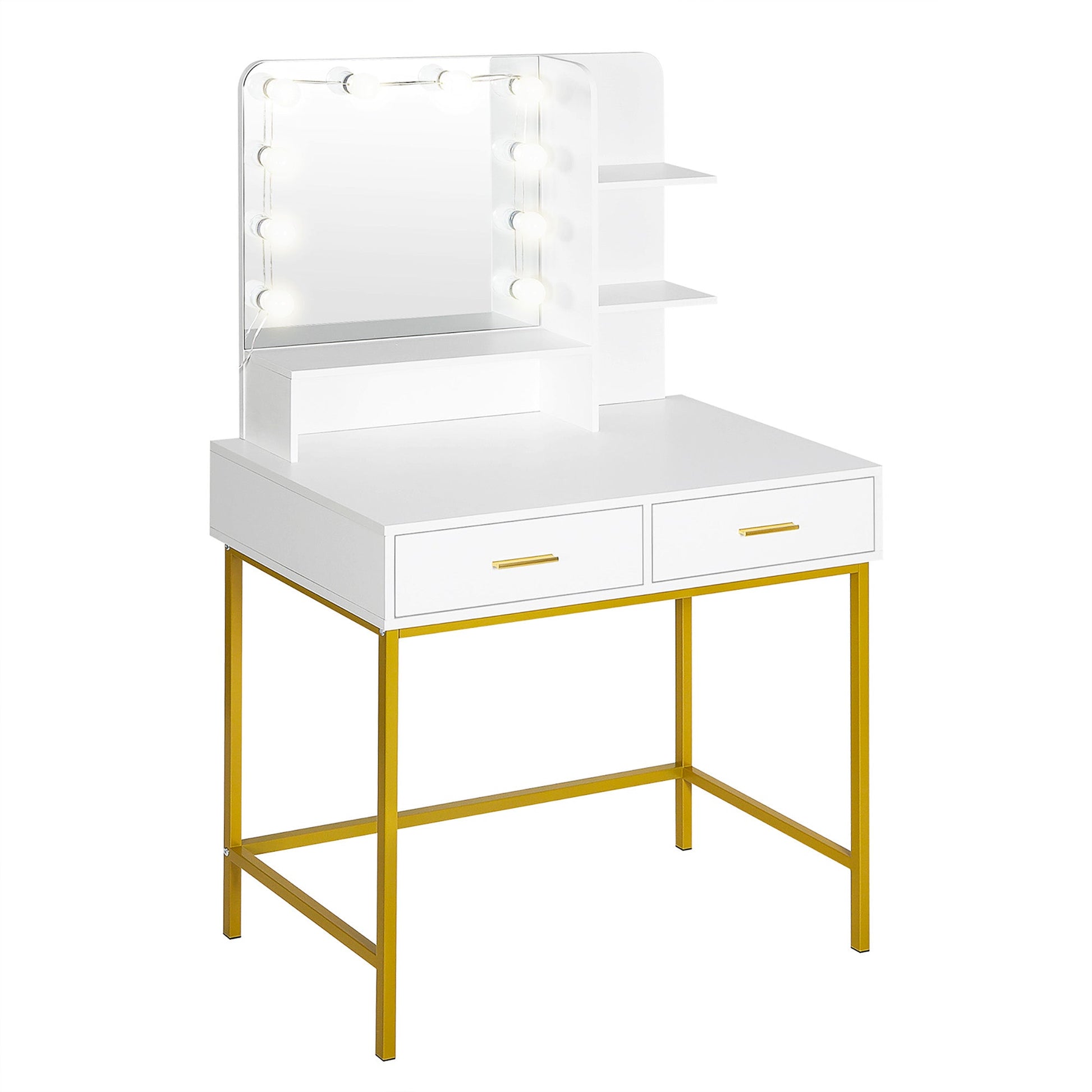 Dresser For Women Vanity Set with 10 LED Bulbs 3 Storage Shelves 2 Drawers Dressing Table F423 - Lusy Store