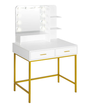 Dresser For Women Vanity Set with 10 LED Bulbs 3 Storage Shelves 2 Drawers Dressing Table F423 - Lusy Store