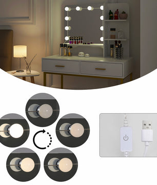 Dresser For Women Vanity Set with 10 LED Bulbs 3 Storage Shelves 2 Drawers Dressing Table F423 - Lusy Store