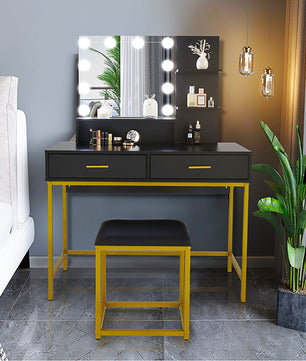 Dresser For Women Vanity Set with 10 LED Bulbs 3 Storage Shelves 2 Drawers Dressing Table F423 - Lusy Store