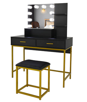Dresser For Women Vanity Set with 10 LED Bulbs 3 Storage Shelves 2 Drawers Dressing Table F423 - Lusy Store