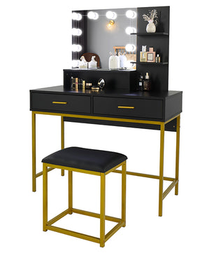 Dresser For Women Vanity Set with 10 LED Bulbs 3 Storage Shelves 2 Drawers Dressing Table F423 - Lusy Store
