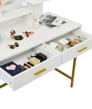 Dresser For Women Vanity Set with 10 LED Bulbs 3 Storage Shelves 2 Drawers Dressing Table F423 - Lusy Store