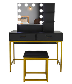 Dresser For Women Vanity Set with 10 LED Bulbs 3 Storage Shelves 2 Drawers Dressing Table F423 - Lusy Store