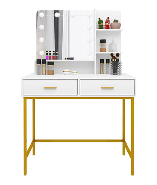 Dresser For Women Vanity Set with 10 LED Bulbs 3 Storage Shelves 2 Drawers Dressing Table F423 - Lusy Store