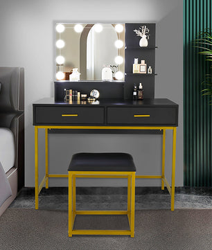 Dresser For Women Vanity Set with 10 LED Bulbs 3 Storage Shelves 2 Drawers Dressing Table F423 - Lusy Store