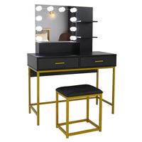 Dresser For Women Vanity Set with 10 LED Bulbs 3 Storage Shelves 2 Drawers Dressing Table F423 - Lusy Store