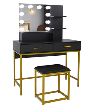 Dresser For Women Vanity Set with 10 LED Bulbs 3 Storage Shelves 2 Drawers Dressing Table F423 - Lusy Store