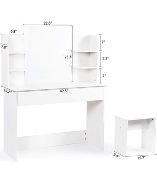 Dresser For Women White Table Set with Removable Mirror and Stool Bedroom F433 - Lusy Store