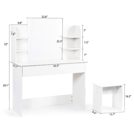 Dresser For Women White Table Set with Removable Mirror and Stool Bedroom F433 - Lusy Store