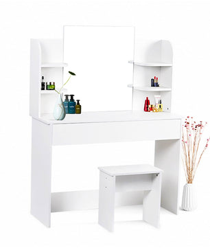Dresser For Women White Table Set with Removable Mirror and Stool Bedroom F433 - Lusy Store