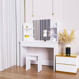 Dresser For Women White Table Set with Removable Mirror and Stool Bedroom F433 - Lusy Store