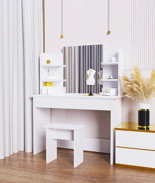 Dresser For Women White Table Set with Removable Mirror and Stool Bedroom F433 - Lusy Store