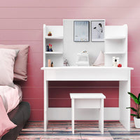 Dresser For Women White Table Set with Removable Mirror and Stool Bedroom F433 - Lusy Store