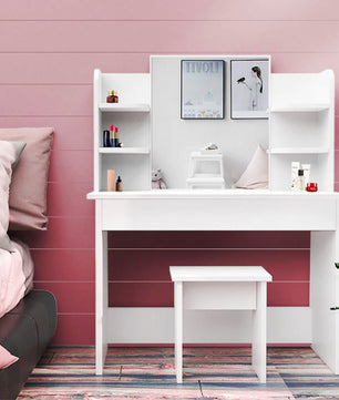 Dresser For Women White Table Set with Removable Mirror and Stool Bedroom F433 - Lusy Store