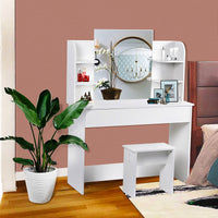 Dresser For Women White Table Set with Removable Mirror and Stool Bedroom F433 - Lusy Store