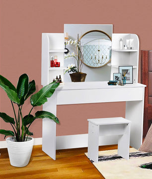 Dresser For Women White Table Set with Removable Mirror and Stool Bedroom F433 - Lusy Store