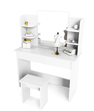 Dresser For Women White Table Set with Removable Mirror and Stool Bedroom F433 - Lusy Store