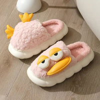 Duck Slippers Plush Women Men Funny Warm Couple Shoes Soft Household Cartoon Indoor Pink