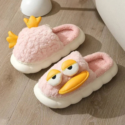 Duck Slippers Plush Women Men Funny Warm Couple Shoes Soft Household Cartoon Indoor Pink
