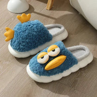 Duck Slippers Plush Women Men Funny Warm Couple Shoes Soft Household Cartoon Indoor Blue