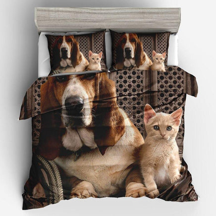 Farmhouse Bedding Set 3D Animal Dog Cat Bedding Sets Twin Queen Full King Size Brown