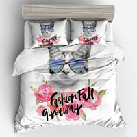 Farmhouse Bedding Set 3D Animal Dog Cat Bedding Sets Twin Queen Full King Size White Pink Grey