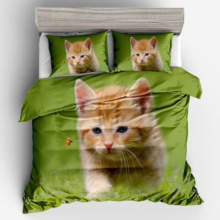 Farmhouse Bedding Set 3D Animal Dog Cat Bedding Sets Twin Queen Full King Size Green Yellow