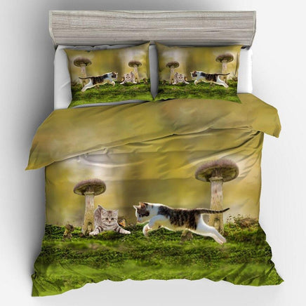 Farmhouse Bedding Set 3D Animal Dog Cat Bedding Sets Twin Queen Full King Size Green