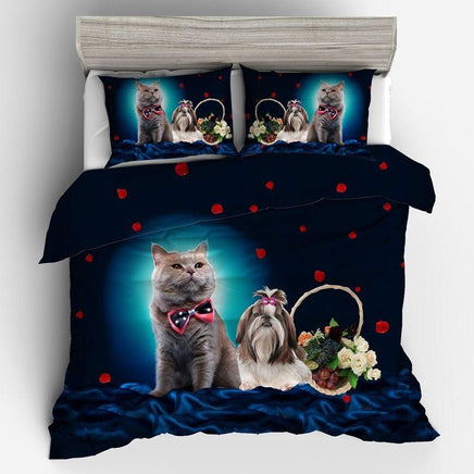 Farmhouse Bedding Set 3D Animal Dog Cat Bedding Sets Twin Queen Full King Size Black Blue