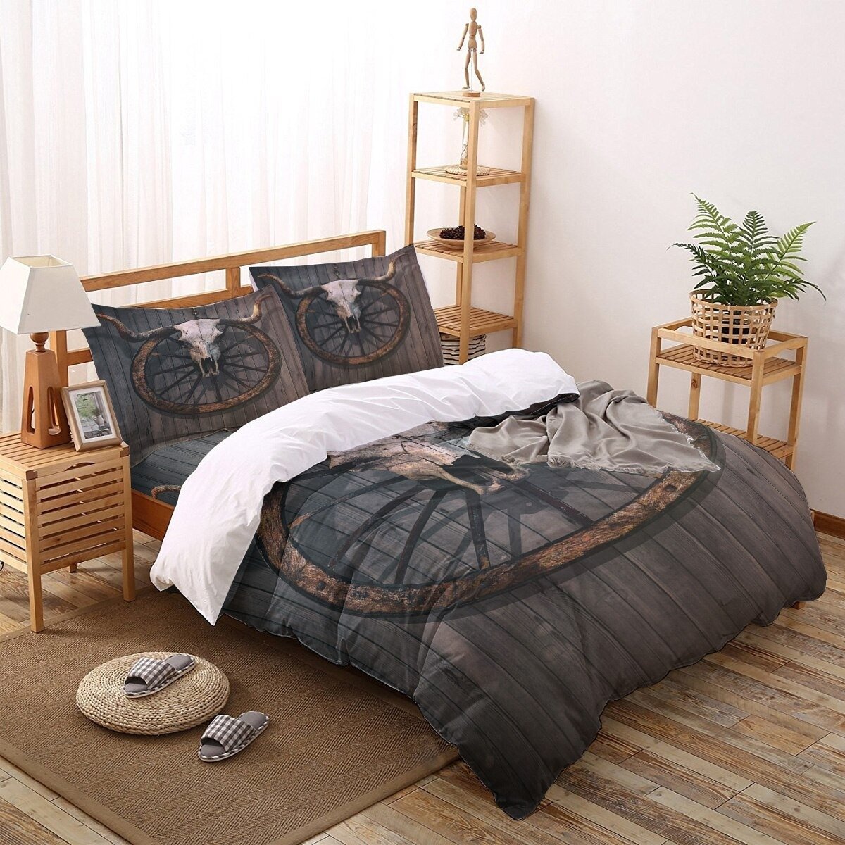 Farmhouse Bedding Set Wood Board Home Textile Flat Sheet Pillowcases Quilt Cover - Lusy Store