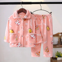 Flannel Pajamas Sets Boys Girls Cartoon Long Sleeve Lapel Tops with Pants PJM Sleepwear Clothing - Lusy Store LLC