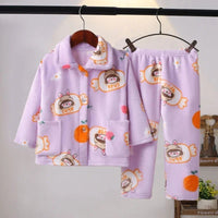 Flannel Pajamas Sets Boys Girls Cartoon Long Sleeve Lapel Tops with Pants PJM Sleepwear Clothing - Lusy Store LLC