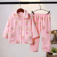 Flannel Pajamas Sets Boys Girls Cartoon Long Sleeve Lapel Tops with Pants PJM Sleepwear Clothing - Lusy Store LLC