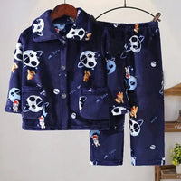 Flannel Pajamas Sets Boys Girls Cartoon Long Sleeve Lapel Tops with Pants PJM Sleepwear Clothing - Lusy Store LLC