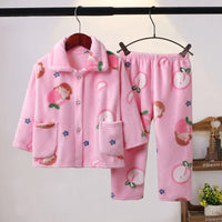 Flannel Pajamas Sets Boys Girls Cartoon Long Sleeve Lapel Tops with Pants PJM Sleepwear Clothing - Lusy Store LLC