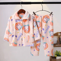 Flannel Pajamas Sets Boys Girls Cartoon Long Sleeve Lapel Tops with Pants PJM Sleepwear Clothing - Lusy Store LLC