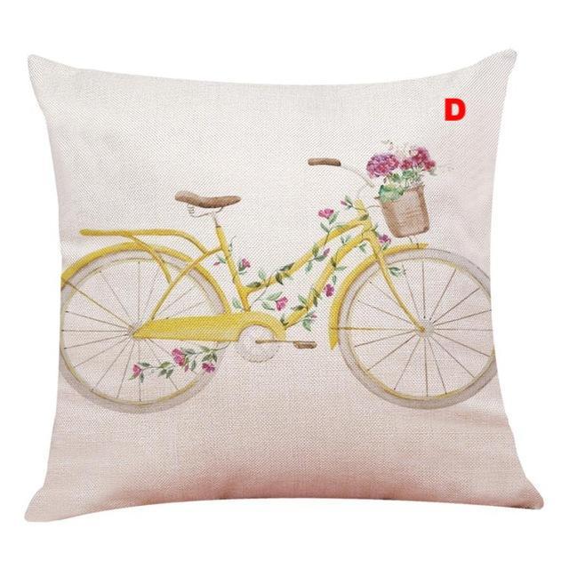 Flower Bicycle Print Cushion Cover Decorative Valentines Day Gift Sofa Home Decor Kussenhoes - Lusy Store