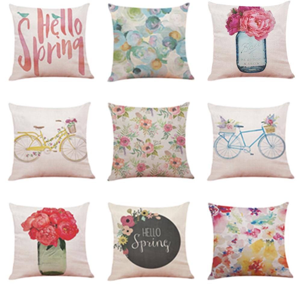 Flower Bicycle Print Cushion Cover Decorative Valentines Day Gift Sofa Home Decor Kussenhoes - Lusy Store