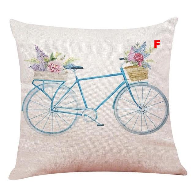 Flower Bicycle Print Cushion Cover Decorative Valentines Day Gift Sofa Home Decor Kussenhoes - Lusy Store