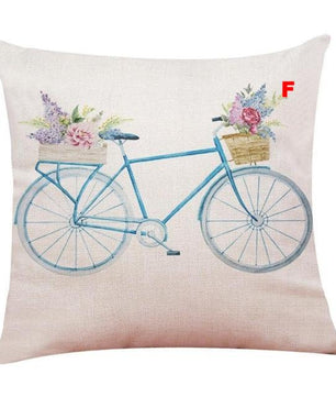 Flower Bicycle Print Cushion Cover Decorative Valentines Day Gift Sofa Home Decor Kussenhoes - Lusy Store